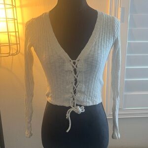 Chic Lace-Up Ribbed Blouse PST x UO